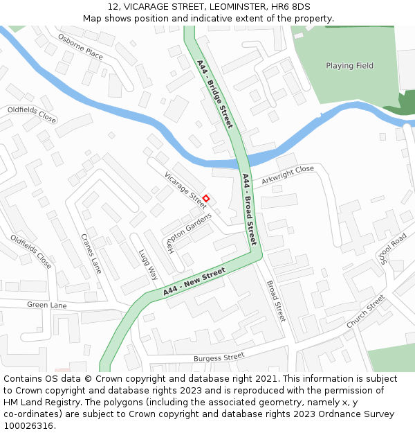 12, VICARAGE STREET, LEOMINSTER, HR6 8DS: Location map and indicative extent of plot