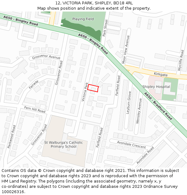 12, VICTORIA PARK, SHIPLEY, BD18 4RL: Location map and indicative extent of plot
