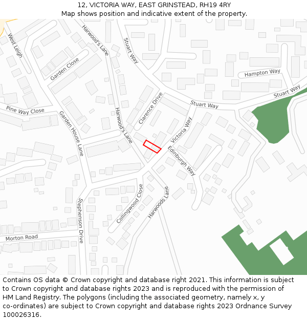 12, VICTORIA WAY, EAST GRINSTEAD, RH19 4RY: Location map and indicative extent of plot