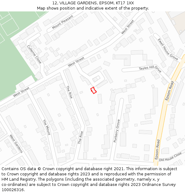 12, VILLAGE GARDENS, EPSOM, KT17 1XX: Location map and indicative extent of plot