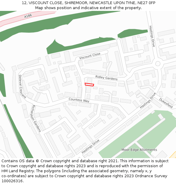 12, VISCOUNT CLOSE, SHIREMOOR, NEWCASTLE UPON TYNE, NE27 0FP: Location map and indicative extent of plot