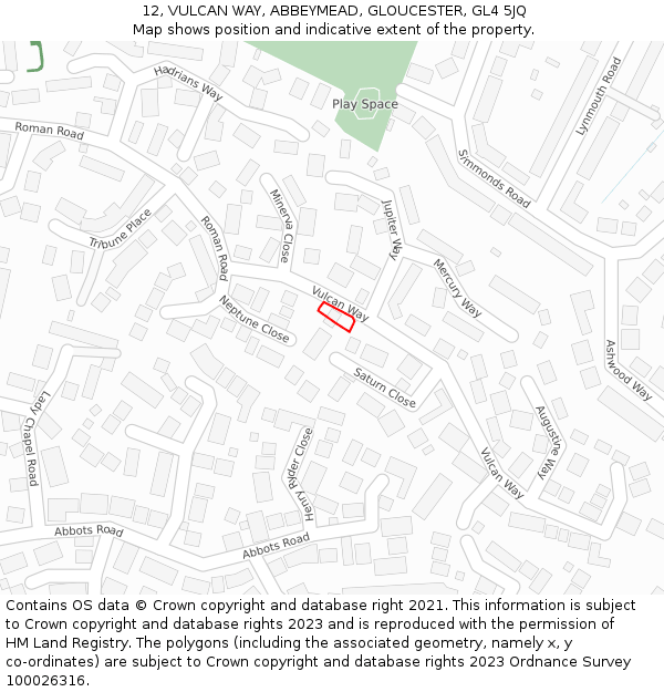 12, VULCAN WAY, ABBEYMEAD, GLOUCESTER, GL4 5JQ: Location map and indicative extent of plot
