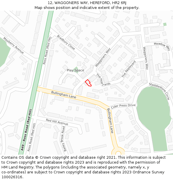12, WAGGONERS WAY, HEREFORD, HR2 6RJ: Location map and indicative extent of plot