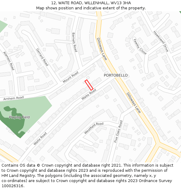 12, WAITE ROAD, WILLENHALL, WV13 3HA: Location map and indicative extent of plot