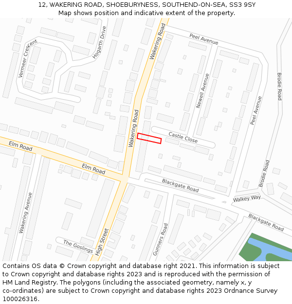 12, WAKERING ROAD, SHOEBURYNESS, SOUTHEND-ON-SEA, SS3 9SY: Location map and indicative extent of plot