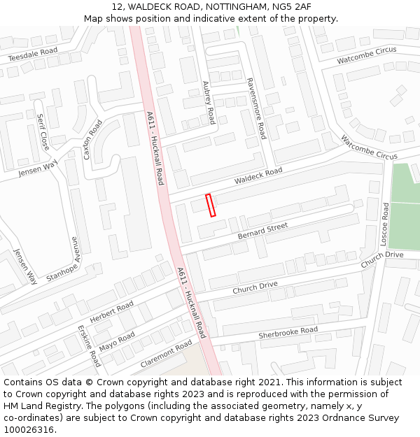 12, WALDECK ROAD, NOTTINGHAM, NG5 2AF: Location map and indicative extent of plot
