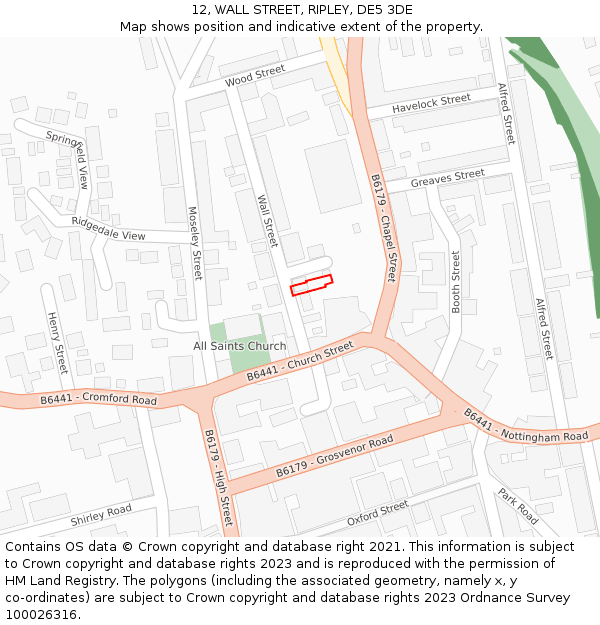 12, WALL STREET, RIPLEY, DE5 3DE: Location map and indicative extent of plot