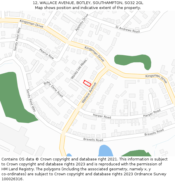 12, WALLACE AVENUE, BOTLEY, SOUTHAMPTON, SO32 2GL: Location map and indicative extent of plot