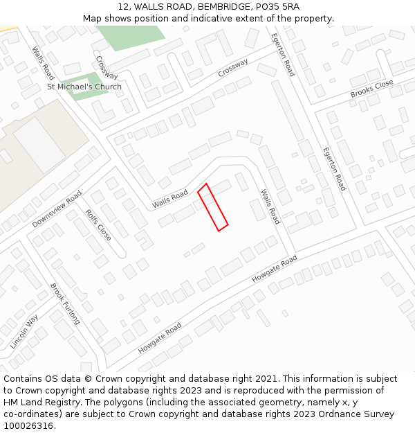12, WALLS ROAD, BEMBRIDGE, PO35 5RA: Location map and indicative extent of plot