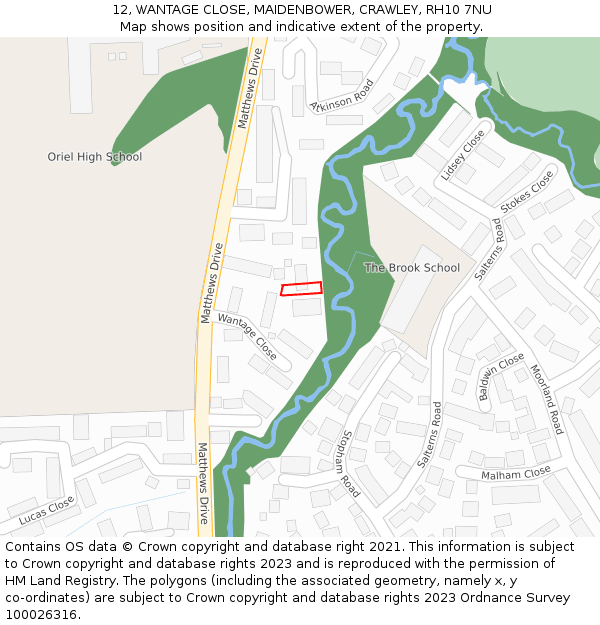 12, WANTAGE CLOSE, MAIDENBOWER, CRAWLEY, RH10 7NU: Location map and indicative extent of plot