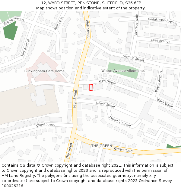 12, WARD STREET, PENISTONE, SHEFFIELD, S36 6EP: Location map and indicative extent of plot