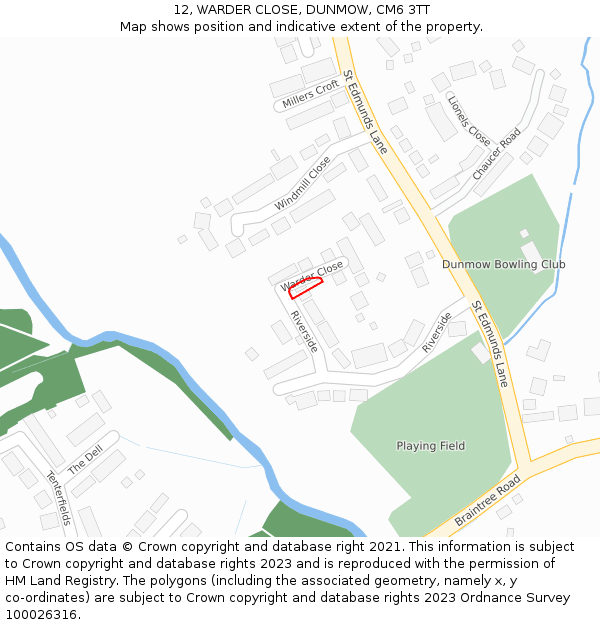12, WARDER CLOSE, DUNMOW, CM6 3TT: Location map and indicative extent of plot