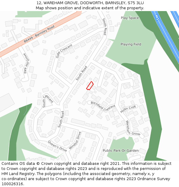 12, WAREHAM GROVE, DODWORTH, BARNSLEY, S75 3LU: Location map and indicative extent of plot