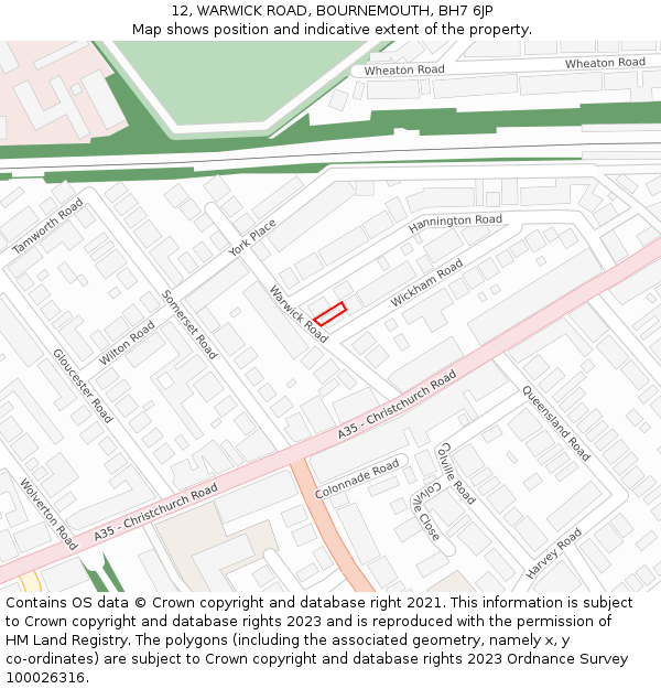 12, WARWICK ROAD, BOURNEMOUTH, BH7 6JP: Location map and indicative extent of plot