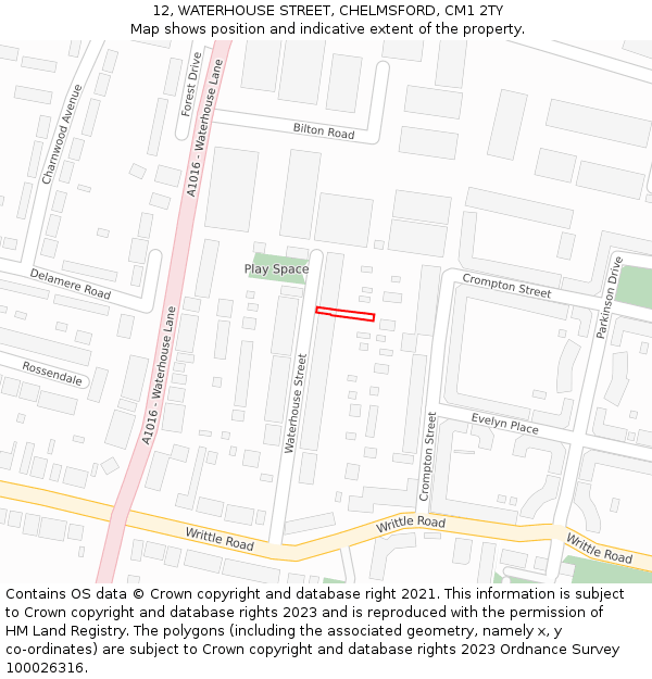 12, WATERHOUSE STREET, CHELMSFORD, CM1 2TY: Location map and indicative extent of plot