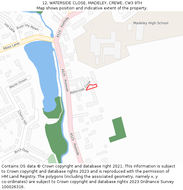 12, WATERSIDE CLOSE, MADELEY, CREWE, CW3 9TH: Location map and indicative extent of plot