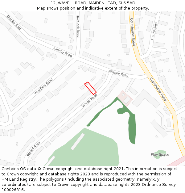 12, WAVELL ROAD, MAIDENHEAD, SL6 5AD: Location map and indicative extent of plot