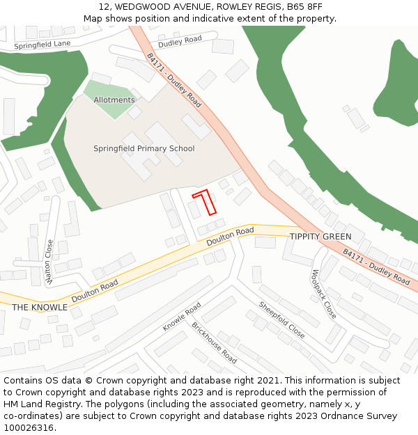 12, WEDGWOOD AVENUE, ROWLEY REGIS, B65 8FF: Location map and indicative extent of plot