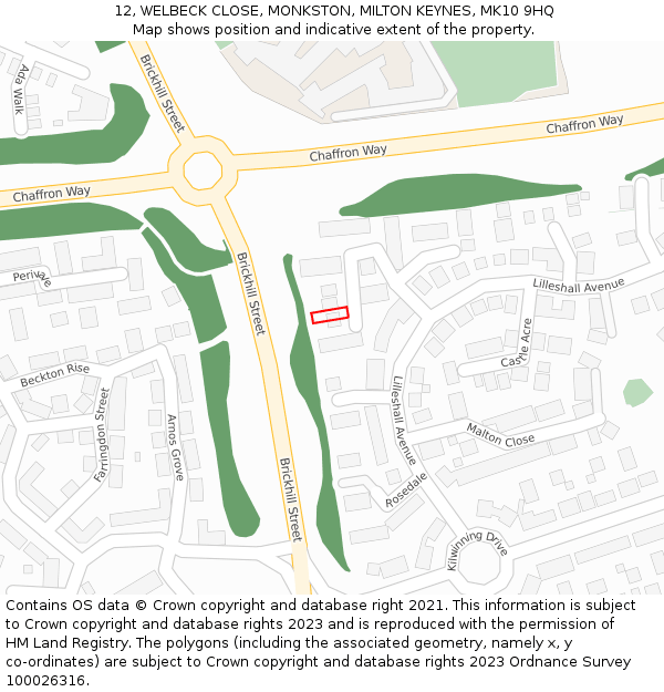 12, WELBECK CLOSE, MONKSTON, MILTON KEYNES, MK10 9HQ: Location map and indicative extent of plot