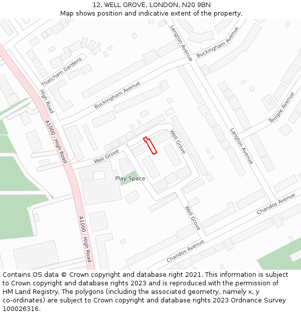 12, WELL GROVE, LONDON, N20 9BN: Location map and indicative extent of plot