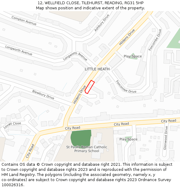 12, WELLFIELD CLOSE, TILEHURST, READING, RG31 5HP: Location map and indicative extent of plot