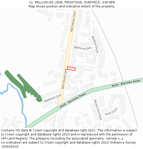 12, WELLHOUSE LANE, PENISTONE, SHEFFIELD, S36 8ER: Location map and indicative extent of plot
