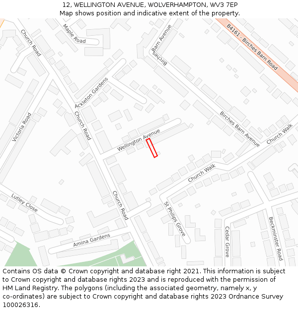12, WELLINGTON AVENUE, WOLVERHAMPTON, WV3 7EP: Location map and indicative extent of plot