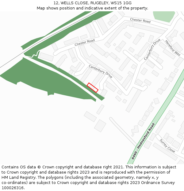 12, WELLS CLOSE, RUGELEY, WS15 1GG: Location map and indicative extent of plot