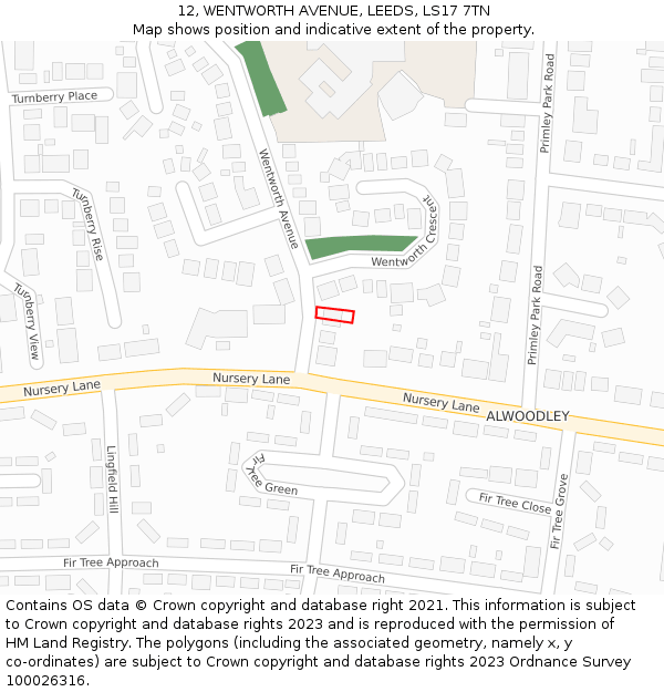 12, WENTWORTH AVENUE, LEEDS, LS17 7TN: Location map and indicative extent of plot