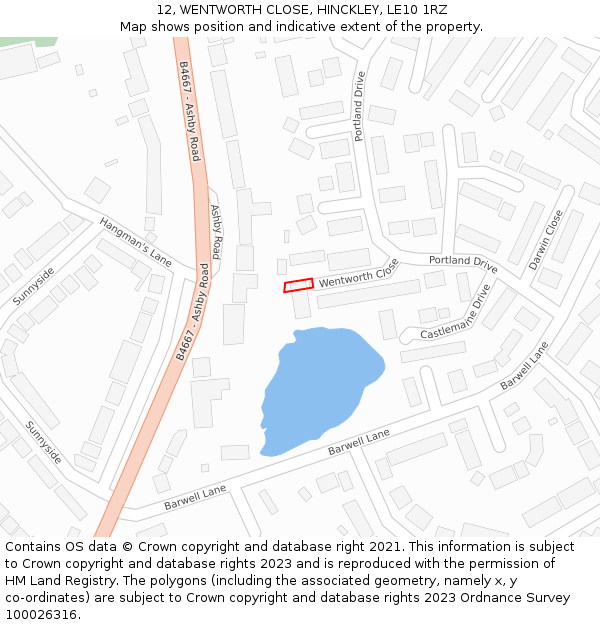 12, WENTWORTH CLOSE, HINCKLEY, LE10 1RZ: Location map and indicative extent of plot
