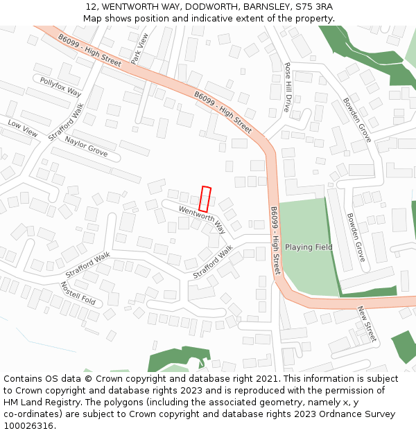 12, WENTWORTH WAY, DODWORTH, BARNSLEY, S75 3RA: Location map and indicative extent of plot