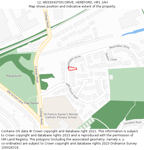 12, WESSINGTON DRIVE, HEREFORD, HR1 1AH: Location map and indicative extent of plot