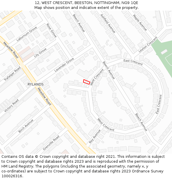 12, WEST CRESCENT, BEESTON, NOTTINGHAM, NG9 1QE: Location map and indicative extent of plot