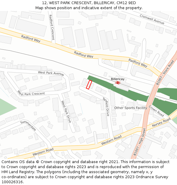 12, WEST PARK CRESCENT, BILLERICAY, CM12 9ED: Location map and indicative extent of plot