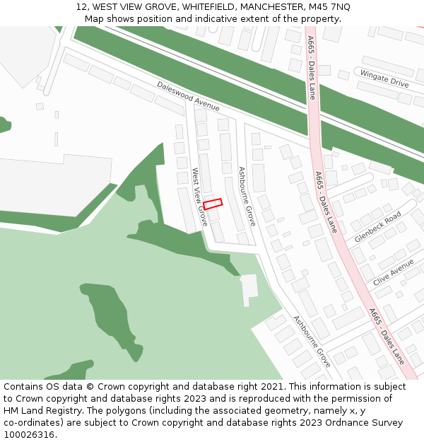 12, WEST VIEW GROVE, WHITEFIELD, MANCHESTER, M45 7NQ: Location map and indicative extent of plot