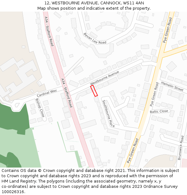 12, WESTBOURNE AVENUE, CANNOCK, WS11 4AN: Location map and indicative extent of plot