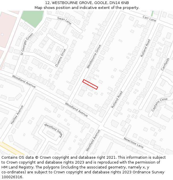 12, WESTBOURNE GROVE, GOOLE, DN14 6NB: Location map and indicative extent of plot