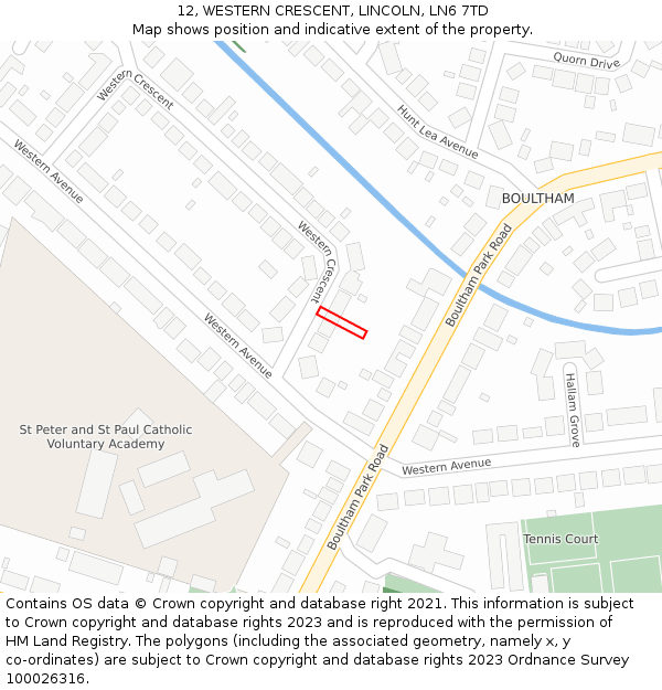 12, WESTERN CRESCENT, LINCOLN, LN6 7TD: Location map and indicative extent of plot