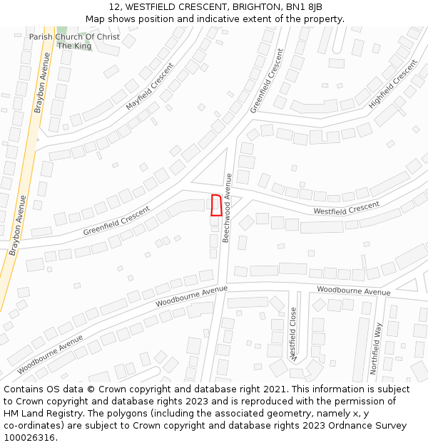 12, WESTFIELD CRESCENT, BRIGHTON, BN1 8JB: Location map and indicative extent of plot