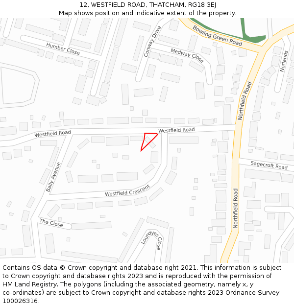 12, WESTFIELD ROAD, THATCHAM, RG18 3EJ: Location map and indicative extent of plot