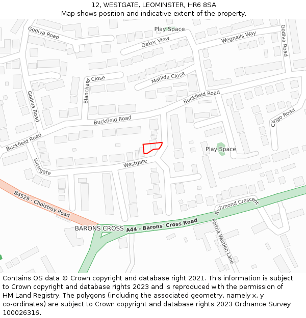 12, WESTGATE, LEOMINSTER, HR6 8SA: Location map and indicative extent of plot