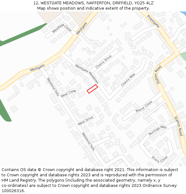 12, WESTGATE MEADOWS, NAFFERTON, DRIFFIELD, YO25 4LZ: Location map and indicative extent of plot
