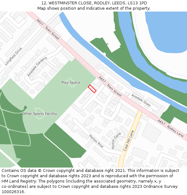 12, WESTMINSTER CLOSE, RODLEY, LEEDS, LS13 1PD: Location map and indicative extent of plot