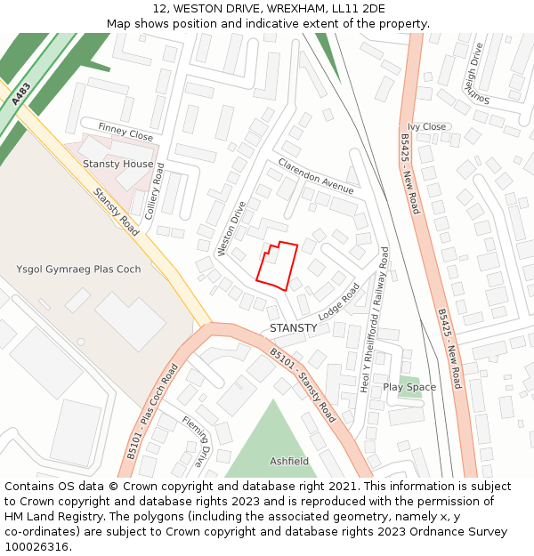 12, WESTON DRIVE, WREXHAM, LL11 2DE: Location map and indicative extent of plot