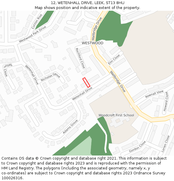 12, WETENHALL DRIVE, LEEK, ST13 8HU: Location map and indicative extent of plot