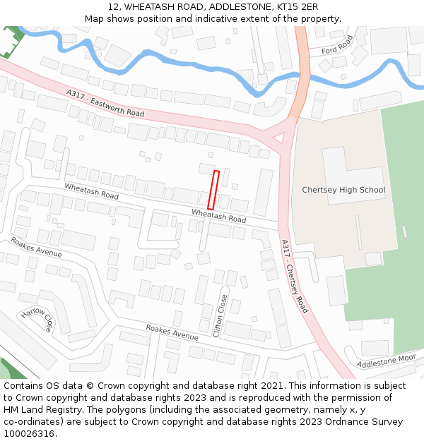 12, WHEATASH ROAD, ADDLESTONE, KT15 2ER: Location map and indicative extent of plot