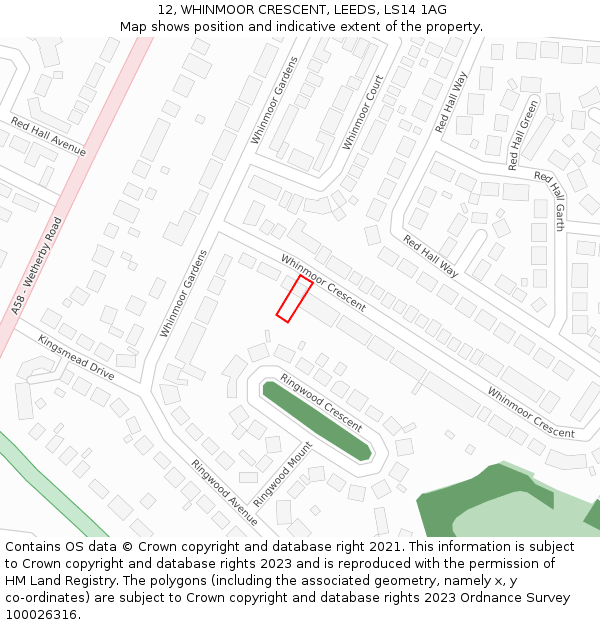 12, WHINMOOR CRESCENT, LEEDS, LS14 1AG: Location map and indicative extent of plot