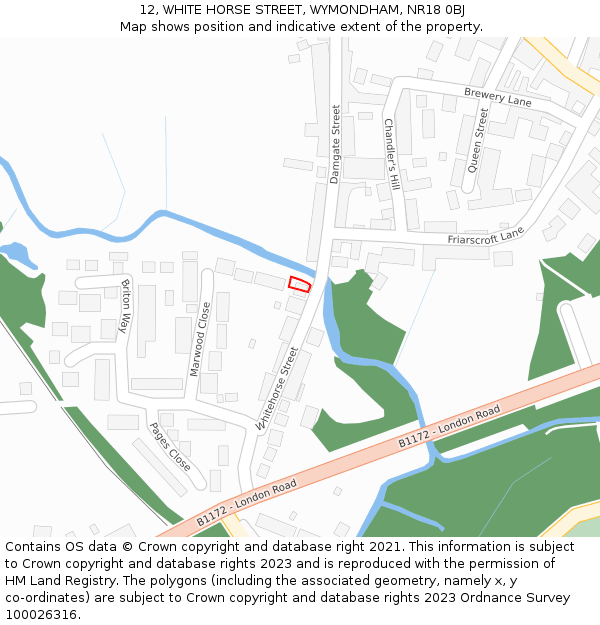 12, WHITE HORSE STREET, WYMONDHAM, NR18 0BJ: Location map and indicative extent of plot