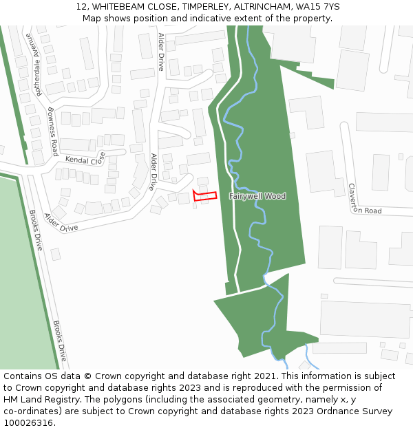 12, WHITEBEAM CLOSE, TIMPERLEY, ALTRINCHAM, WA15 7YS: Location map and indicative extent of plot