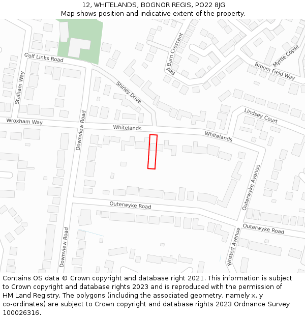 12, WHITELANDS, BOGNOR REGIS, PO22 8JG: Location map and indicative extent of plot